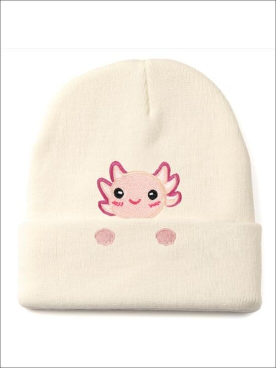 Accessories - Axolotl Embroidered Beanie Acrylic Knit Hat Winter Gift